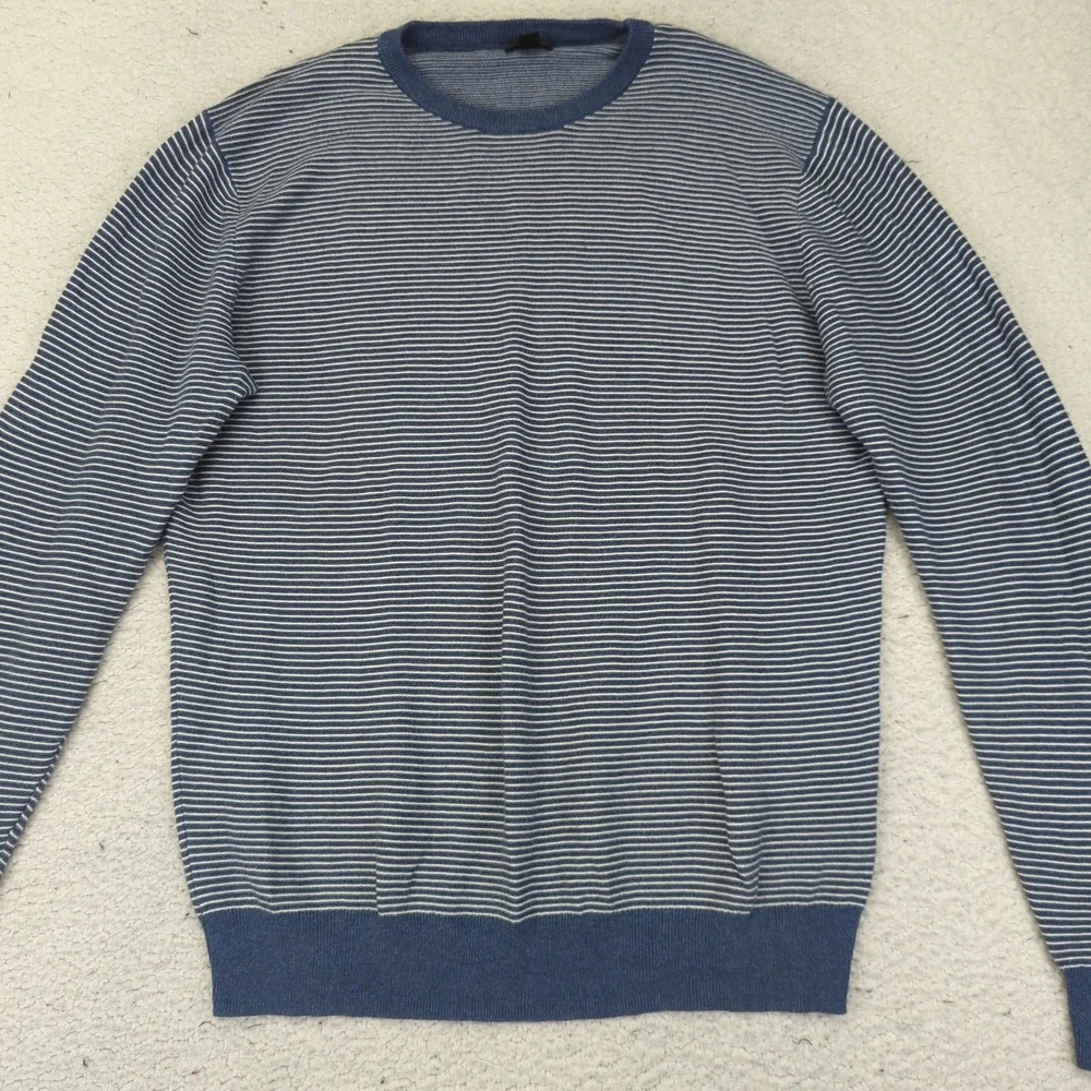 J.Crew Mens Size L Blue Striped 100% Cotton Crew Neck Long Sleeve Sweater Stripe